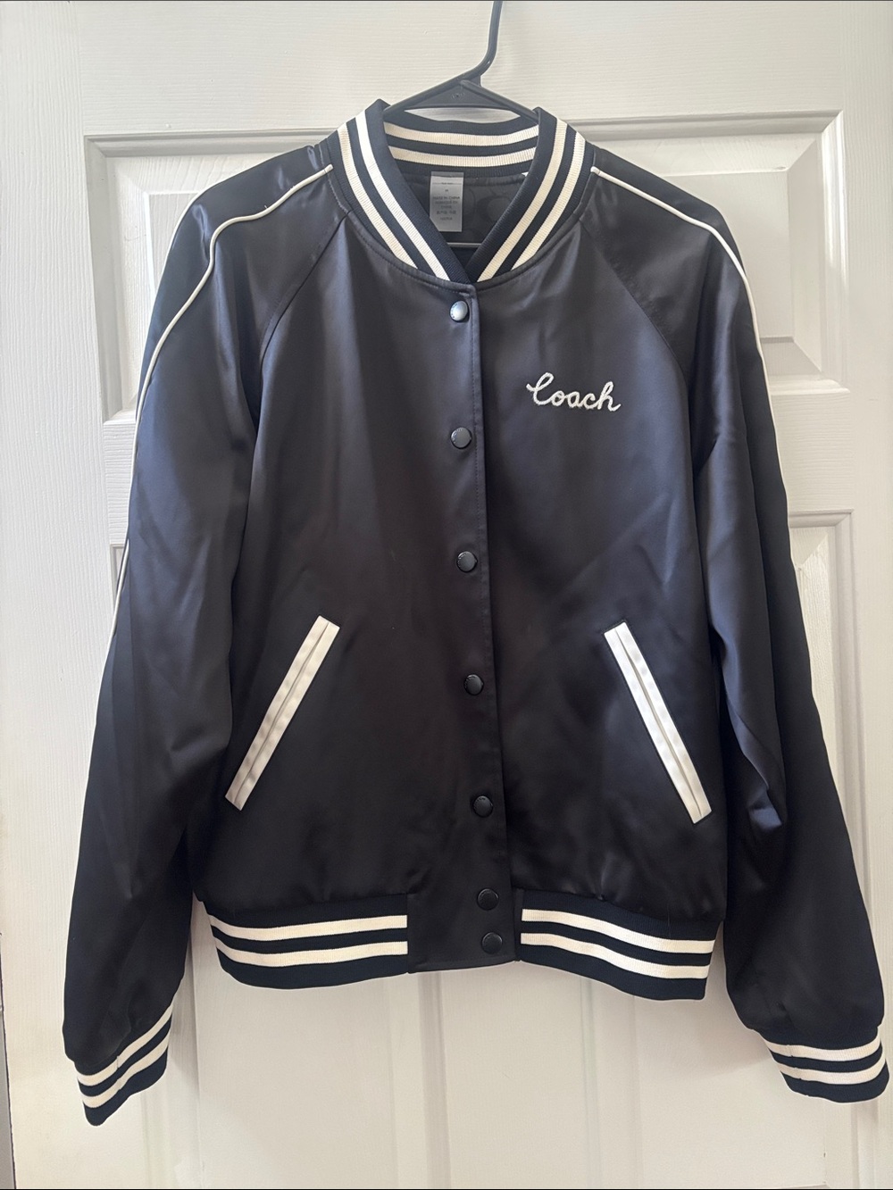 Coach Black Satin Varsity reversible jacket